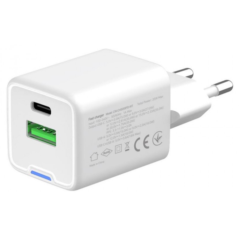 Зарядний пристрій Colorway GaN Mini 35W PD Port PPS USB (Type-C PD + USB QC4.0) біле