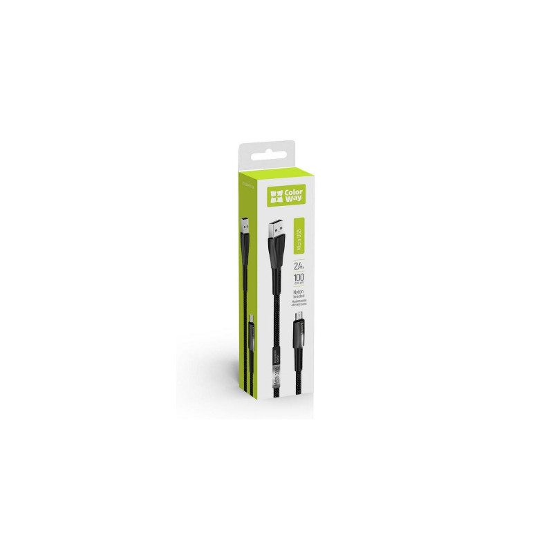 Кабель Colorway USB - MicroUSB (zinc alloy + led) 2.4А 1м Black (CW-CBUM035-BK)