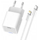 Мережевий зарядн. пристр. Colorway GaN Mini 20W PD Port PPS USB-C білий cable Lightning