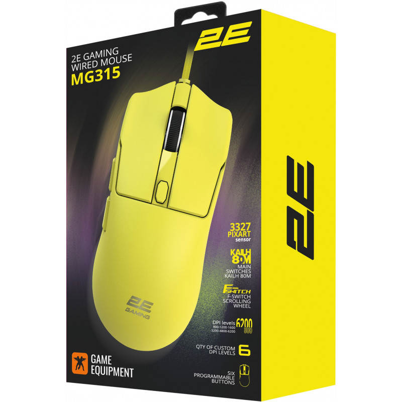 Миша 2E GAMING MG315, USB-A, жовтий 2E-MG315UYW