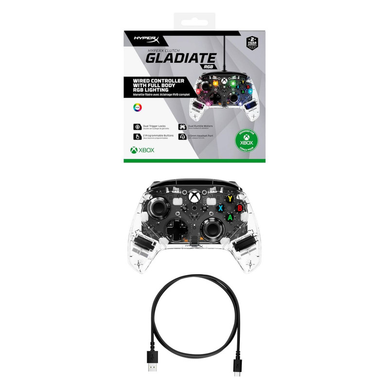 Геймпад HyperX Clutch Gladiate RGB, Xbox, PC, USB-A, прозорий 7D6H2AA