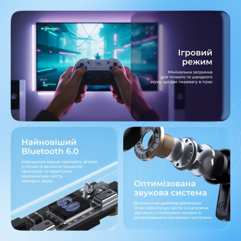 Навушники Proove NoLimit TWS with Hybrid ANC (APP) (white/silver)