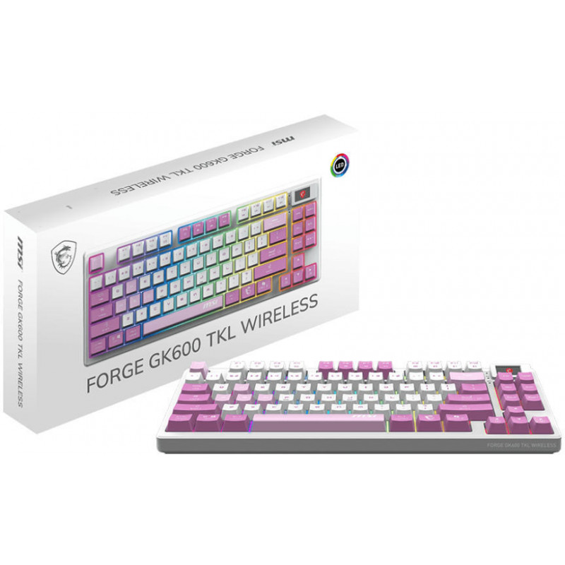 Клавіатура механічна MSI FORGE GK600 TKL W VIOLET UA 83key, mechanical Linear, USB-A, Wireless, Blue
