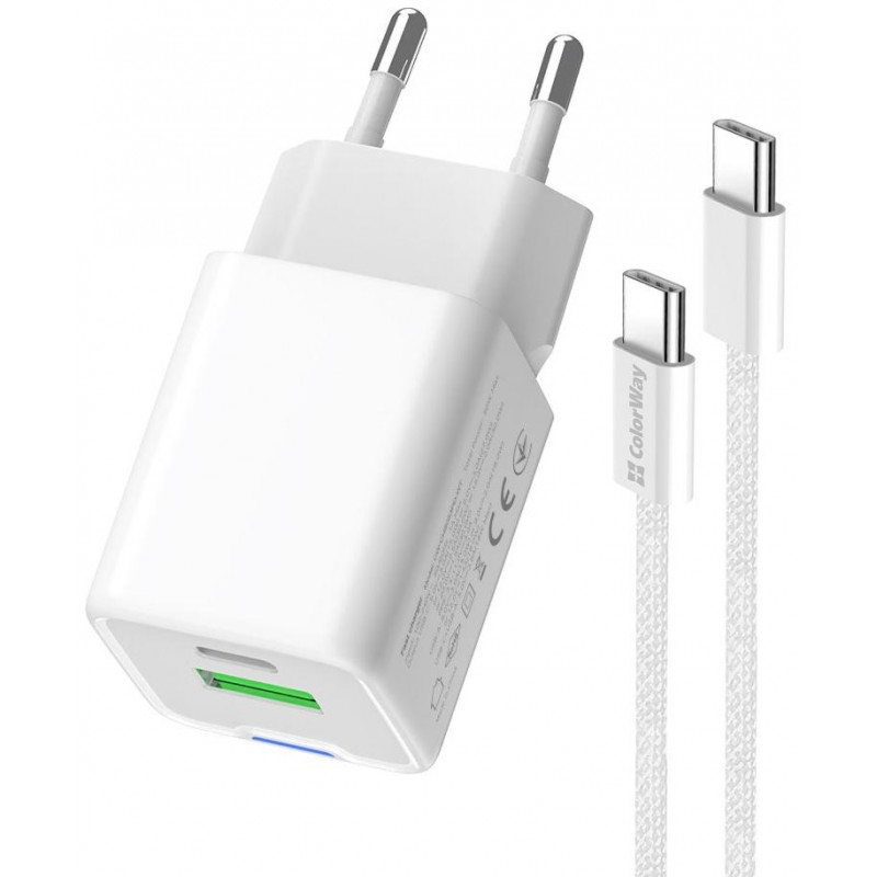 Мережевий зарядн. прист. Colorway GaN Mini 30W PD Port PPS USB (Type-C PD + USB QC4.0) cable Type-C