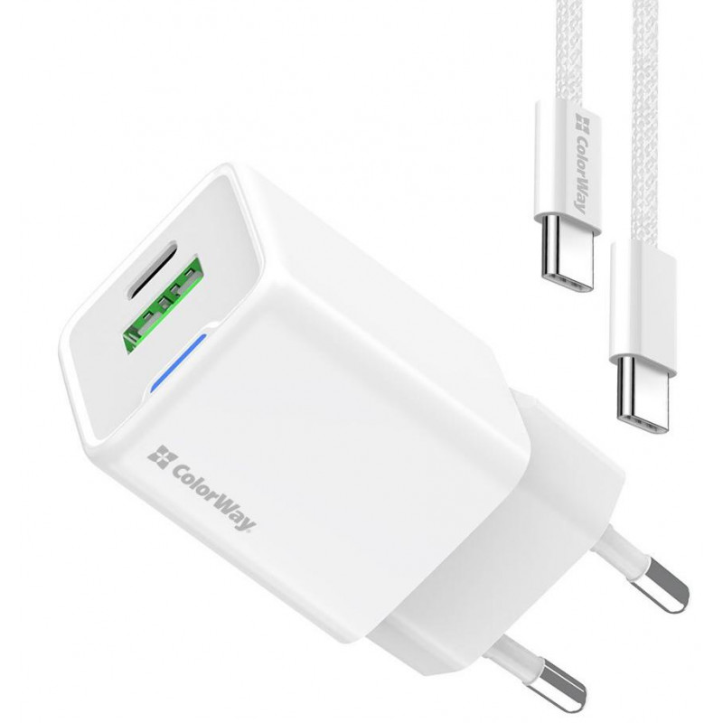 Мережевий зарядн. прист. Colorway GaN Mini 35W PD Port PPS USB (Type-C PD + USB QC4.0) cable Type-C