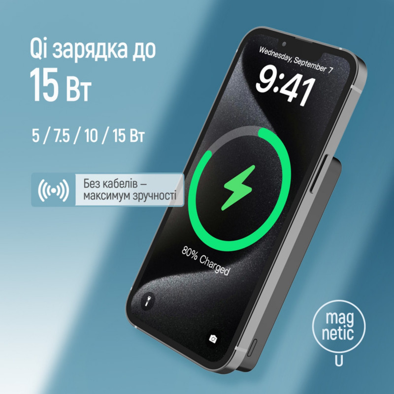 Power Bank ColorWay 10 000 mAh 15W MagSafe (USB-C PD 20W) Black