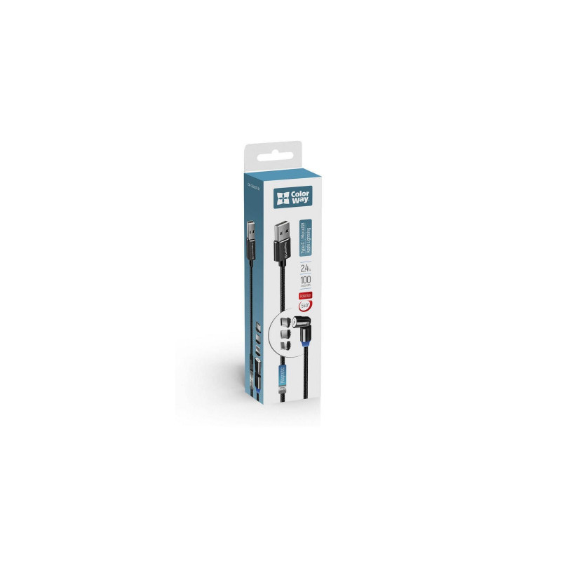 Кабель Colorway USB - 3в1 (Lightning + MicroUSB + Type-C) Magnetic Rotation 540 ° 2.4а 1м чорний CW-