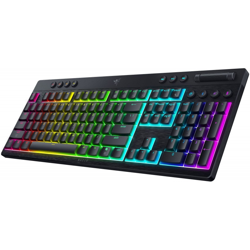 Клавіатура механічна BlackWidow V4 Low-profile HyperSpeed, 104key, Green Switch, USB-A/WL/BT, EN, RG