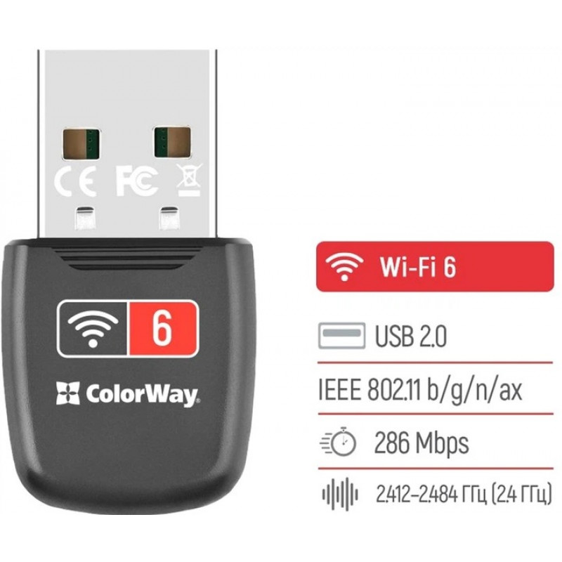 Адаптер СolorWay Wi-Fi 6 286 Мбіт/с