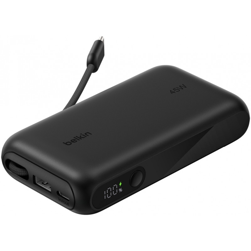 Акумулятор портативний Power Bank Belkin 10000мА·год, з інтегрованим кабелем USB-C, чорний BPB029HQB