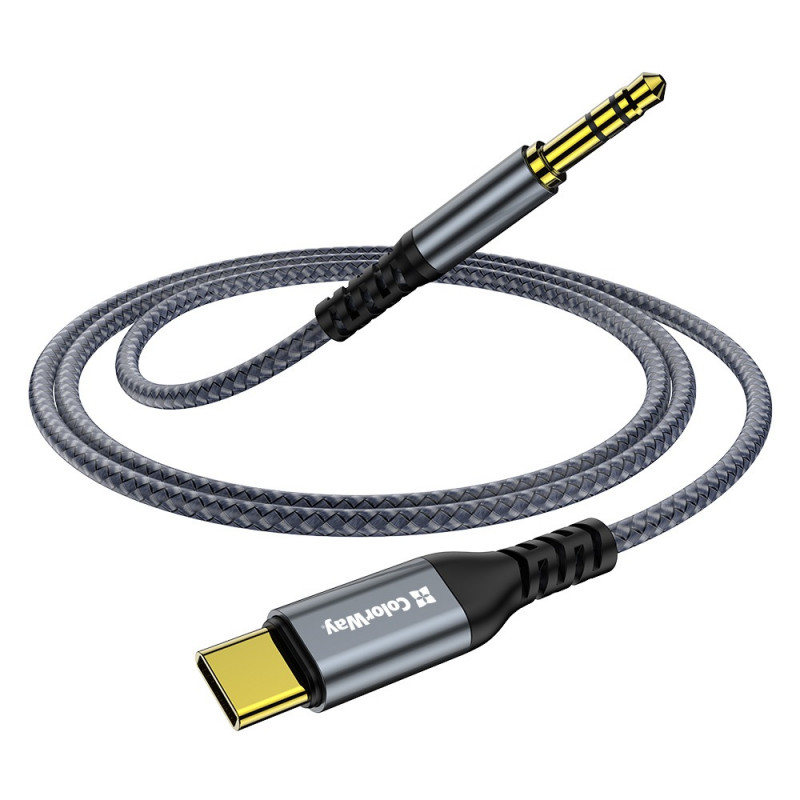 Адаптер-перехідник ColorWay USB-C to 3.5 mm mini-Jack 1.2 м сірий