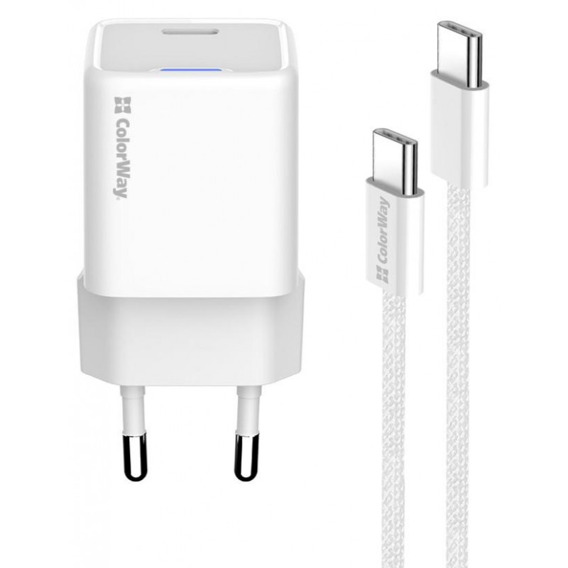 Зарядний пристрій Colorway GaN Mini 25W PD Port PPS USB-C біле cable Type-C