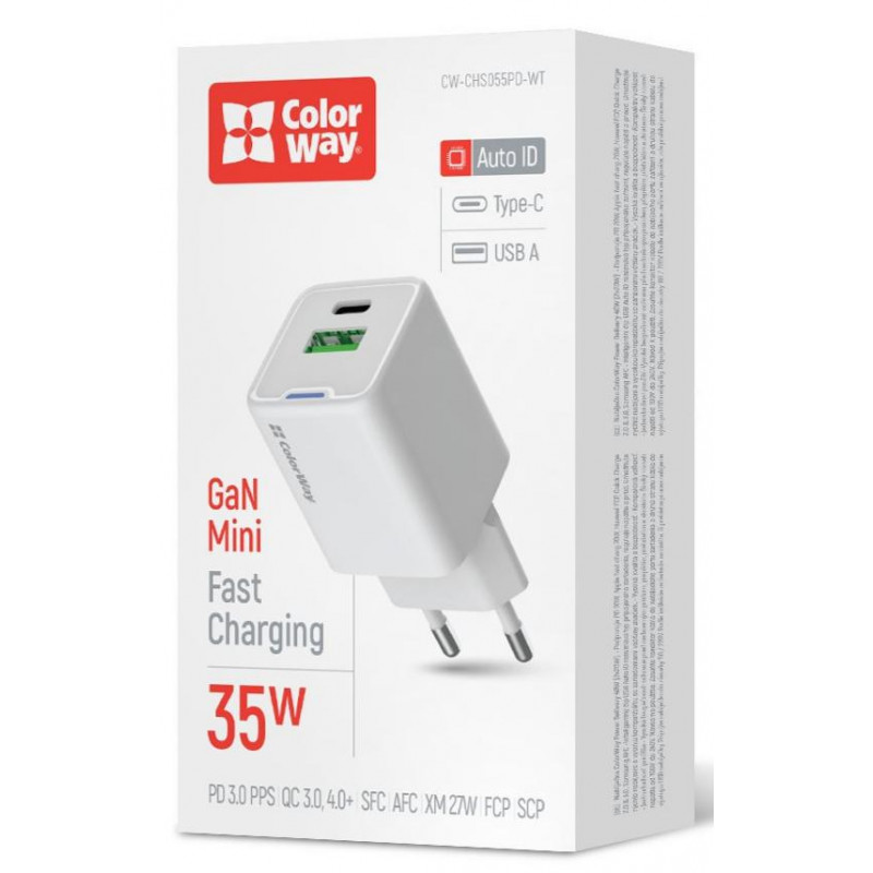 Зарядний пристрій Colorway GaN Mini 35W PD Port PPS USB (Type-C PD + USB QC4.0) біле