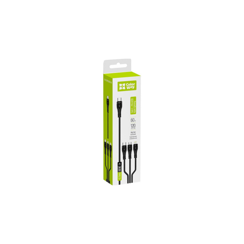 Кабель Colorway Type-C - 3в1 (Lightning+MicroUSB+Type-C) 3.0A 1.2м чорний CW-CBPDU3060-BK