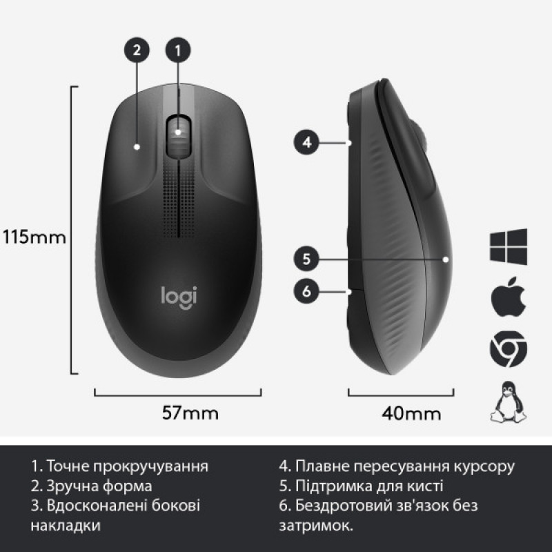 Миша Logitech M190 Wireless (910-005905) Charcoal