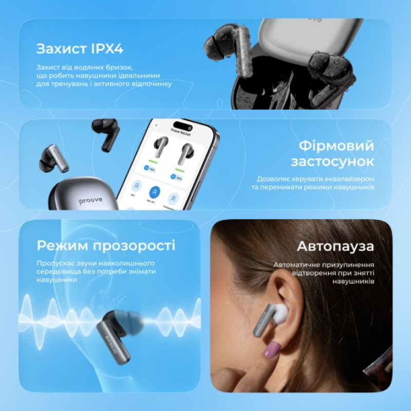Навушники Proove NoLimit TWS with Hybrid ANC (APP) (white/silver)