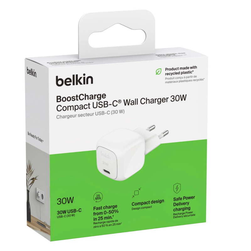 Зарядний пристрій мережевий Belkin 30Вт USB-С PD PPS, білий WCA008KQWH