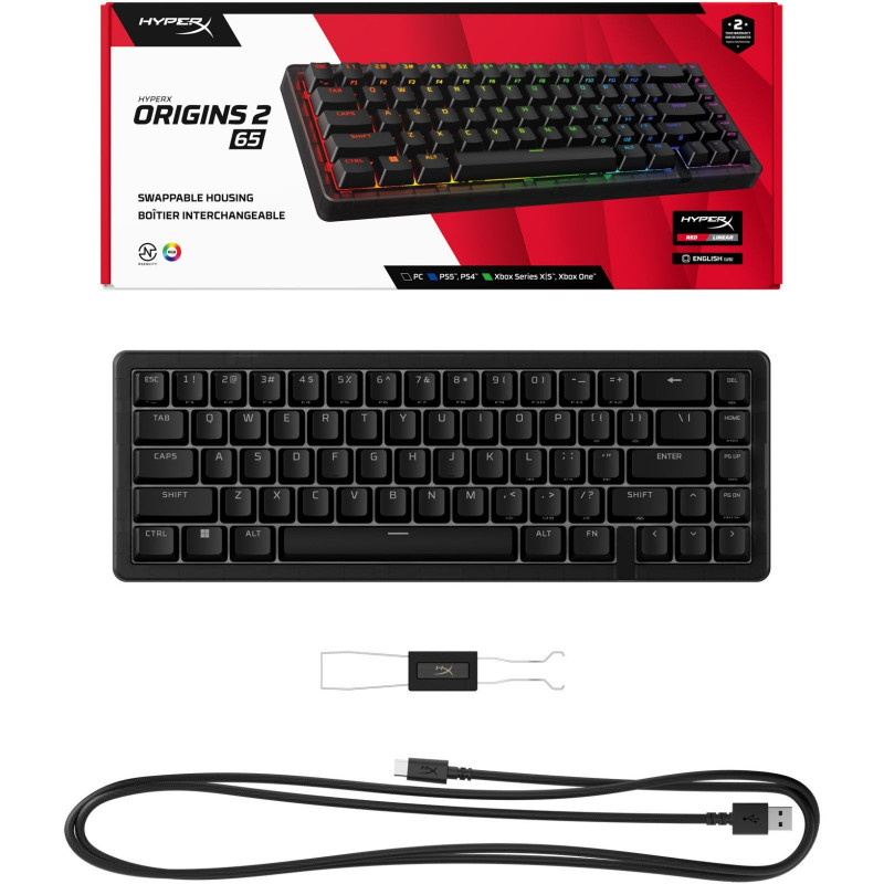 Клавіатура механічна HyperX Alloy Origins 2 65key, Red, USB-A, Hot-Swap, EN/UA, RGB, чорний B4QS3AA