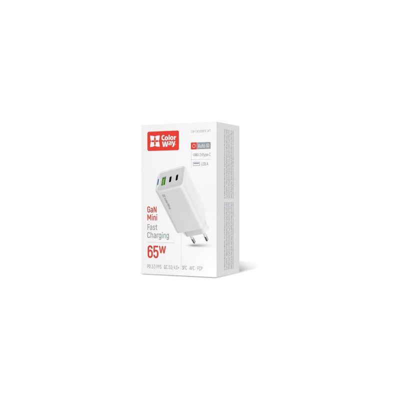 Зарядний пристрій Colorway GaN Mini 65W PD Port PPS USB (USB-2C1A) біле