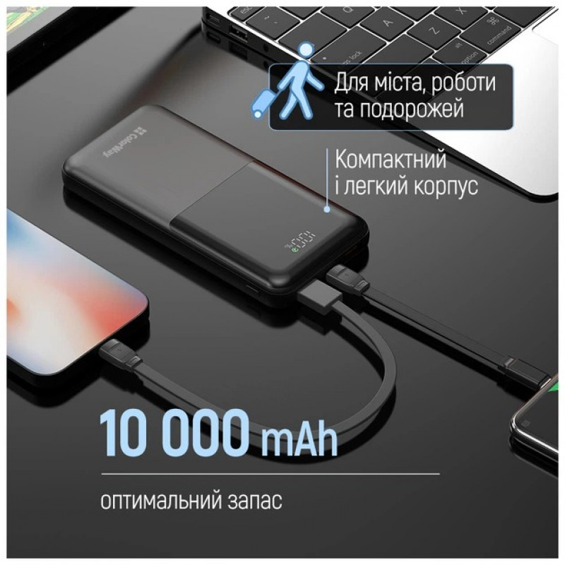 Power Bank ColorWay 10 000 mAh LCD (USB QC3.0 + USB-C PD22.5W) Black