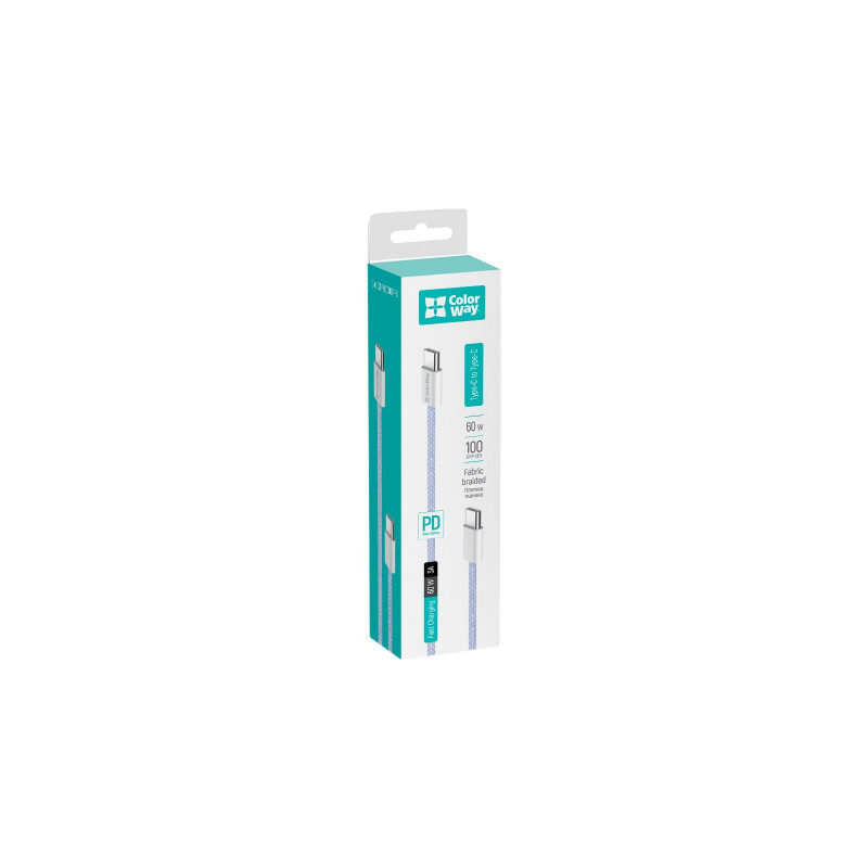 Кабель Colorway Type-C - Type-C (braided cotton) (PD Fast Charging 60W) 3.0А 1м фіолетовий CW-CBPDCC