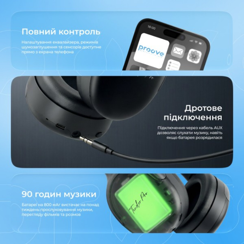 Бездротові навушники Proove Tender Pro with ANC (APP) (black)