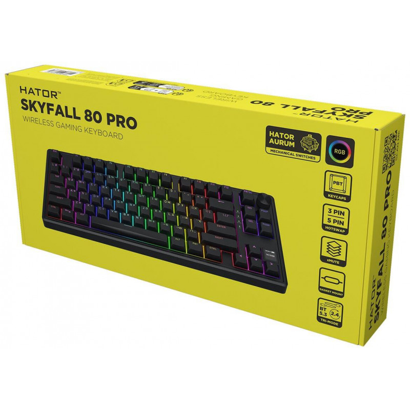 Клавіатура механічна HATOR Skyfall 80 PRO wireless black, silent switches HTK4181UA