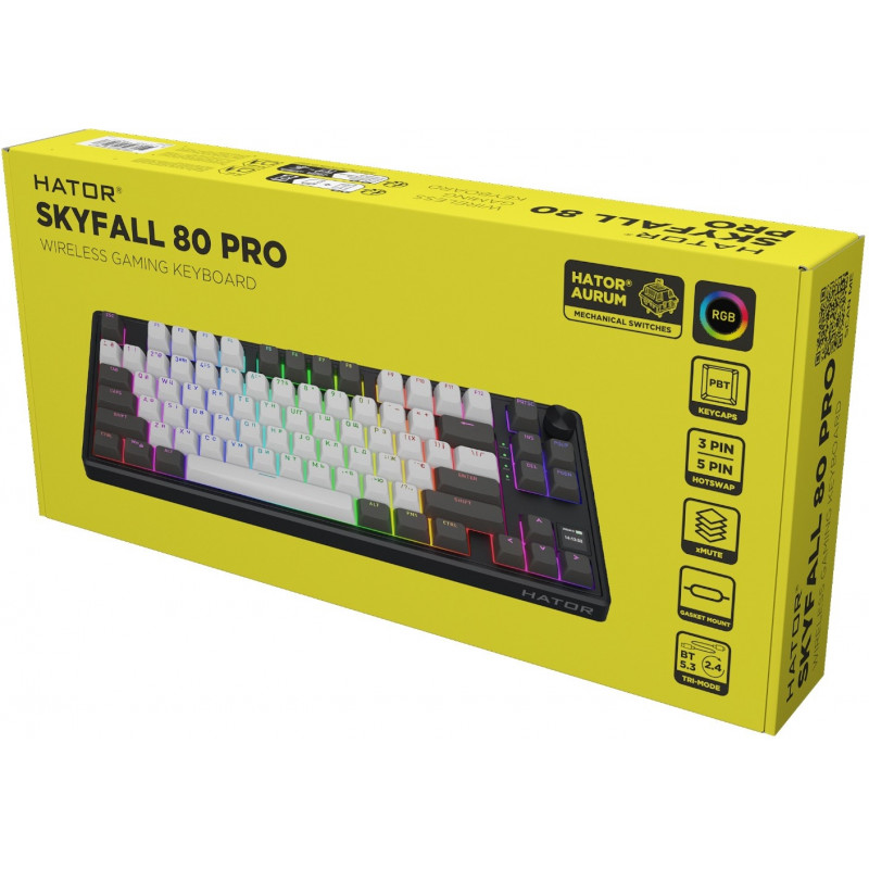 Клавіатура механічна HATOR Skyfall 80 PRO wireless grey-black, silent switches HTK4180UA