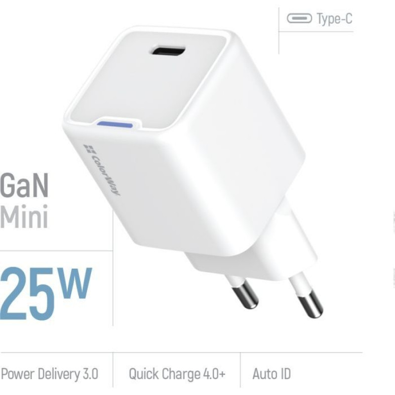 Зарядний пристрій Colorway GaN Mini 25W PD Port PPS USB-C біле