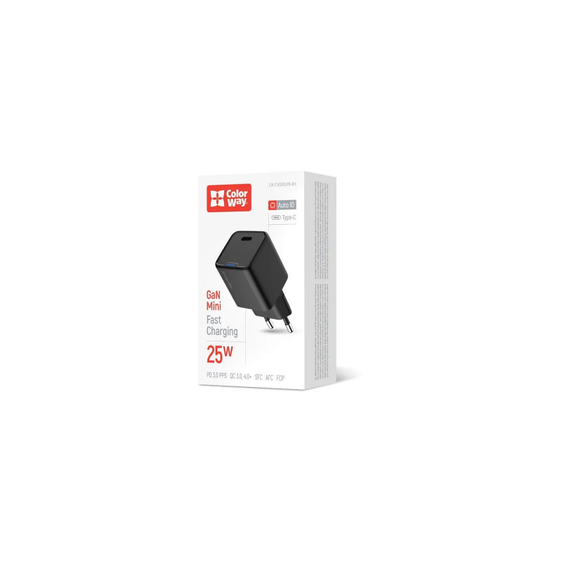 Зарядний пристрій Colorway GaN Mini 25W PD Port PPS USB-C чорне CW-CHS052PD-BK