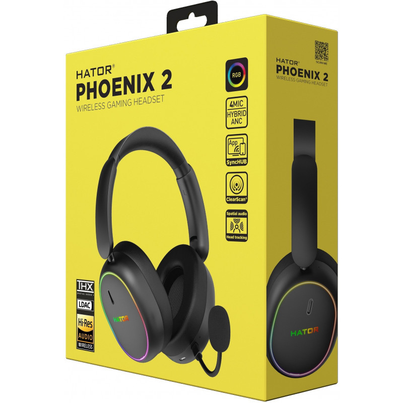 Ігрова гарнітура HATOR PHOENIX 2 Hi-Res (ESH40) wireless black SyncHUB connection