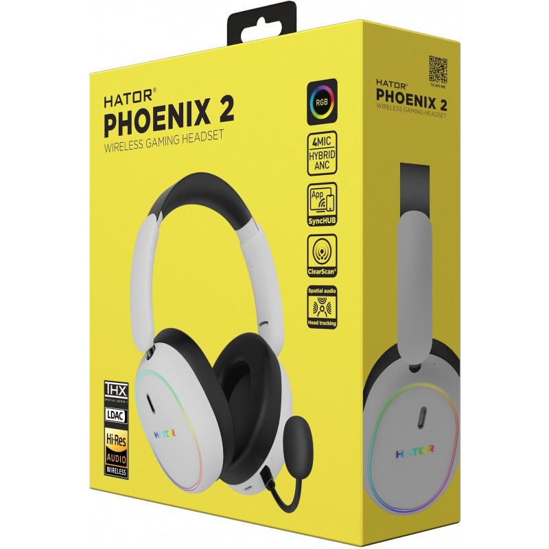 Ігрова гарнітура HATOR PHOENIX 2 Hi-Res (ESH41) wireless white, SyncHUB connection