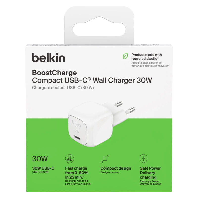 Зарядний пристрій мережевий Belkin 30Вт USB-С PD PPS, білий WCA008KQWH