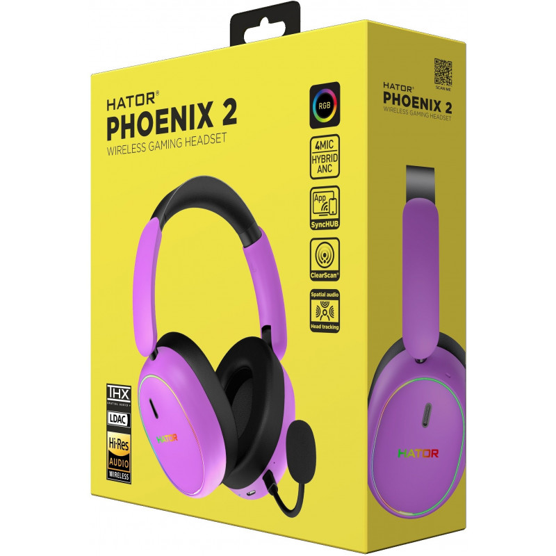 Ігрова гарнітура HATOR PHOENIX 2 Hi-Res (ESH42) wireless cyber violet, SyncHUB connection