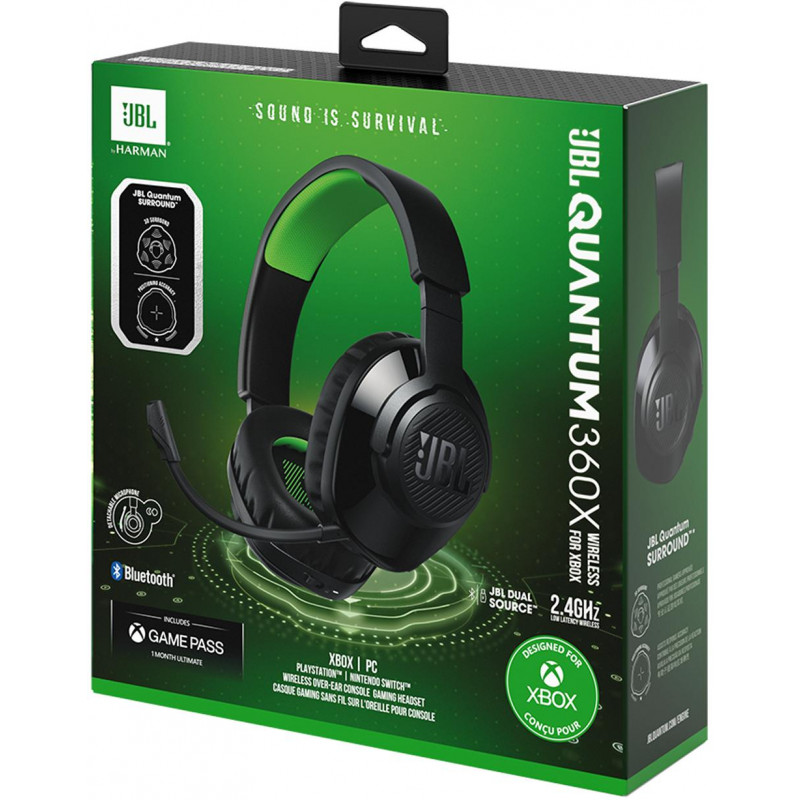 Навушники JBL Quantum 360X (JBLQ360XWLBLKGRN) Black/Green