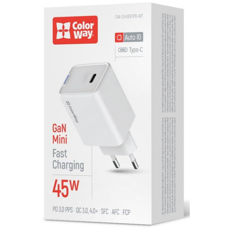 Зарядний пристрій Colorway GaN Mini 45W PD Port PPS USB-C біле