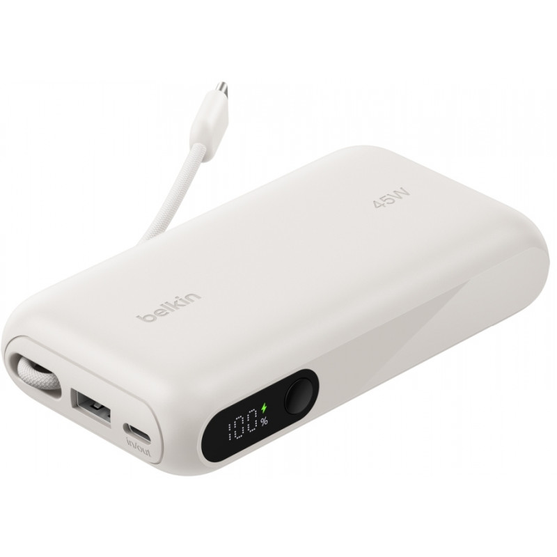Акумулятор портативний Power Bank Belkin 10000мА·год, з інтегрованим кабелем USB-C, пісочний BPB029H