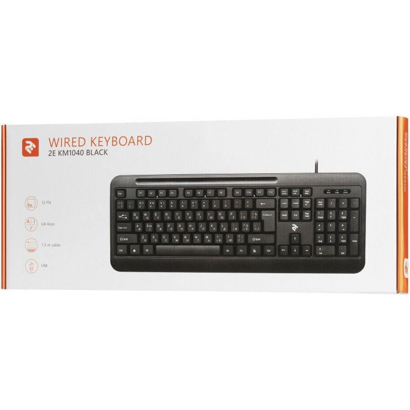 Клавіатура 2E KM1040 104key, USB-A, EN/UK, чорний 2E-KM1040UB_UA