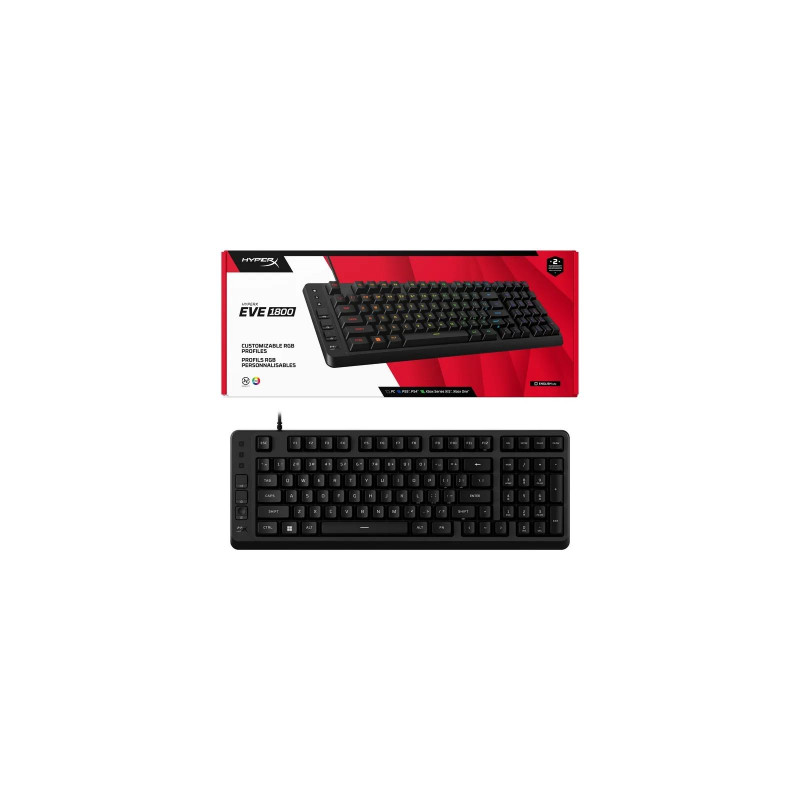 Клавіатура мембранна HyperX Alloy Origins EVE 1800 99key, Red, USB-A, EN/UA, RGB, чорний B7JE0AA