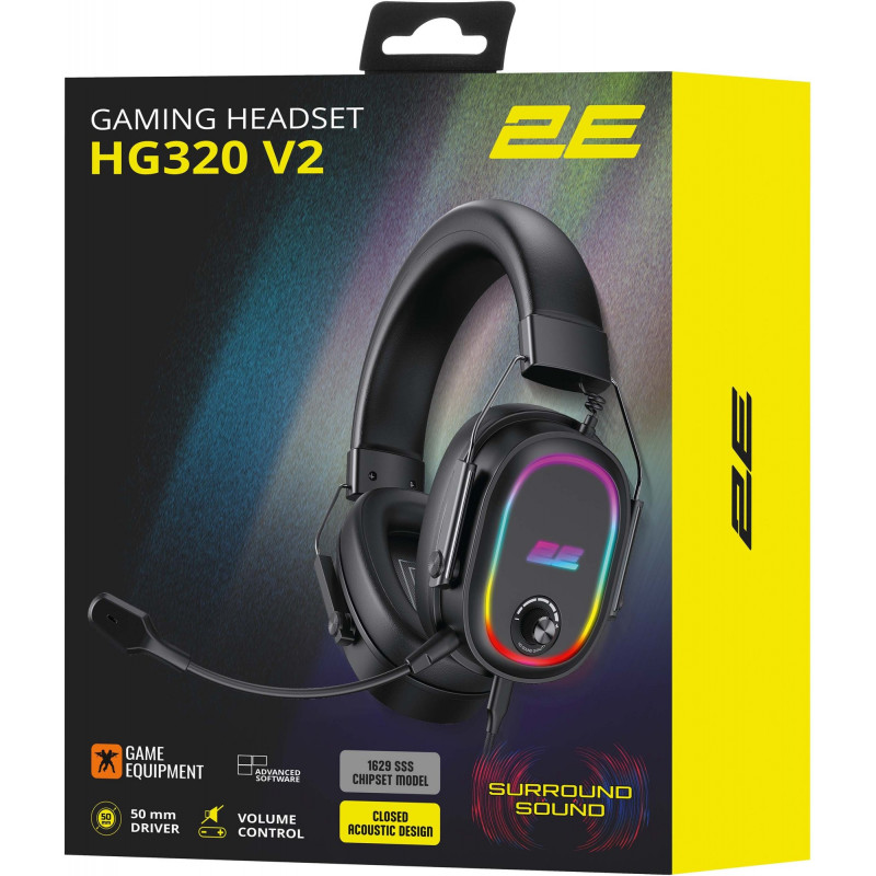 Гарнітура ігрова 2E GAMING HG320 USB-A, RGB, 2м, чорний 2E-HG320V2BK-7.1