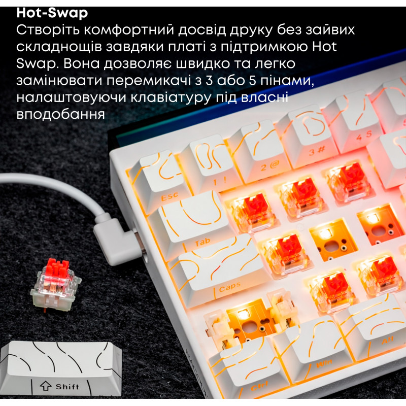 Дротова механічна клавіатура Ajazz NK68 Red switches Side contour White (NK68-R-S-W)