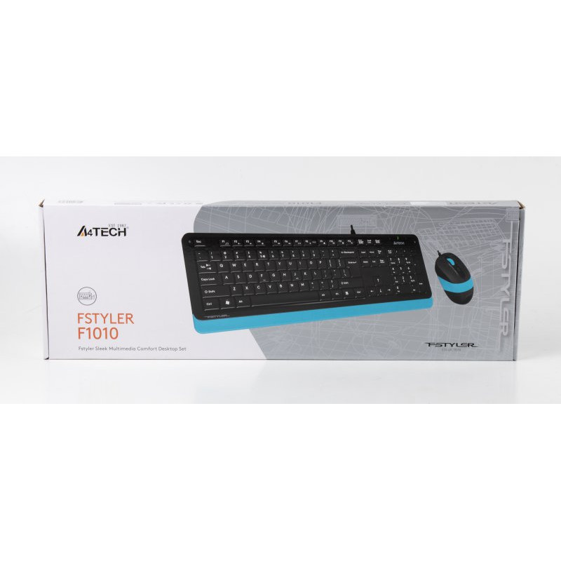 Комплект A4Tech Fstyler F1010, клавіатура з мишою, USB, чорний+блакитний