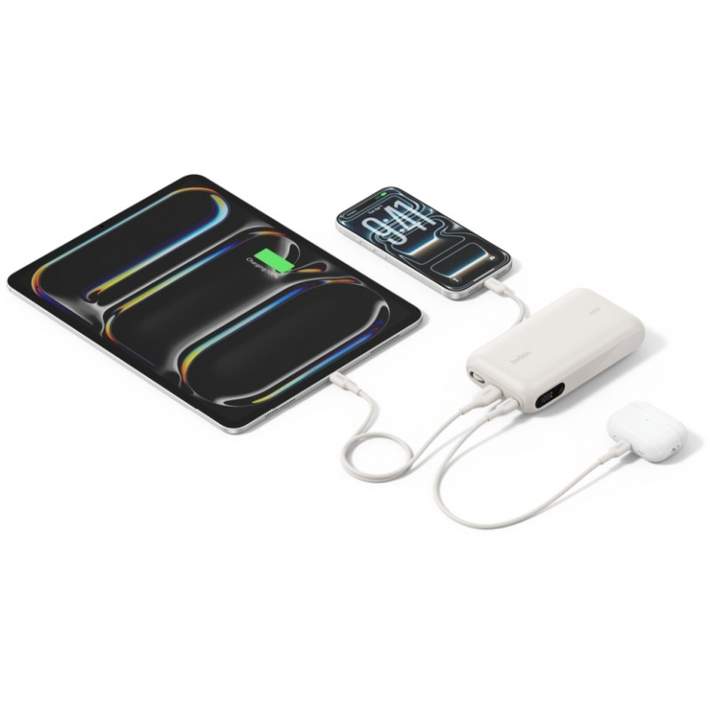 Акумулятор портативний Power Bank Belkin 20000мА·год, з інтегрованим кабелем USB-C, пісочний BPB030H