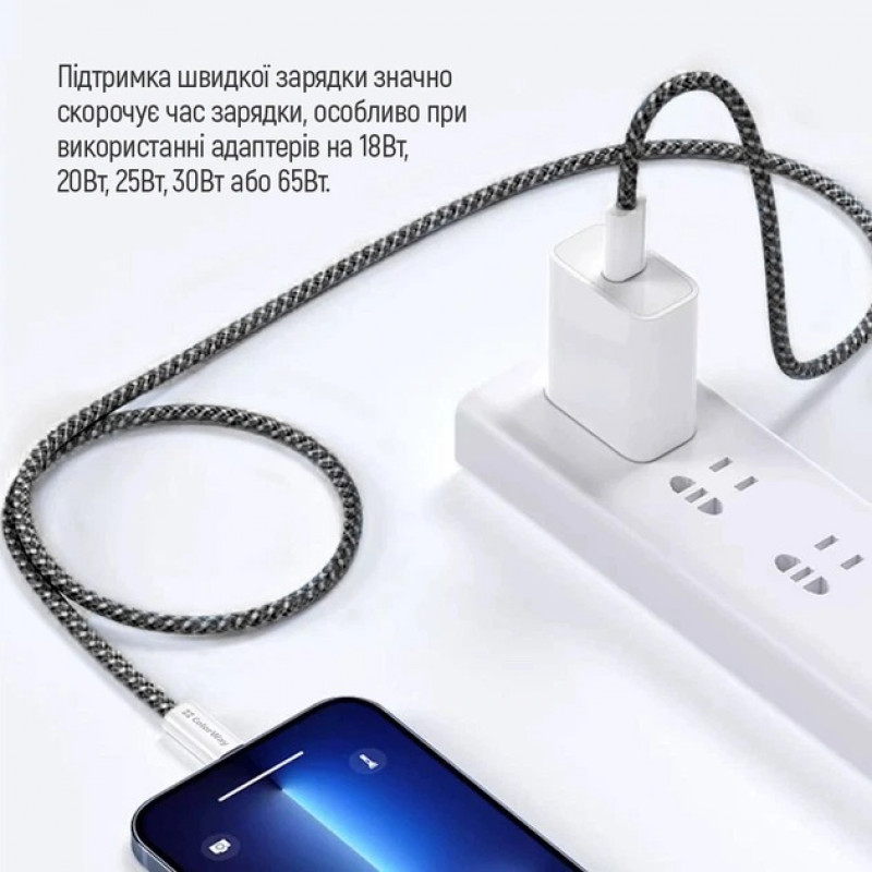Кабель Colorway Type-C - Type-C (braided cotton) (PD Fast Charging 60W) 3.0А 1м CW-CBPDCC061-BK