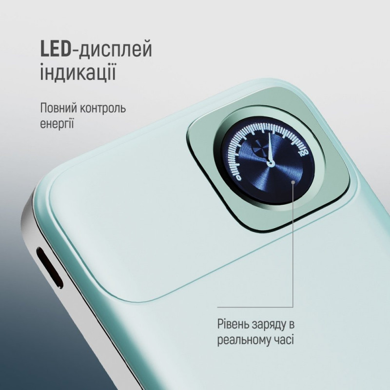 Power Bank ColorWay 10 000 mAh 15W MagSafe & Watch Wireless Aquamarine (USB-C PD 22.5W)