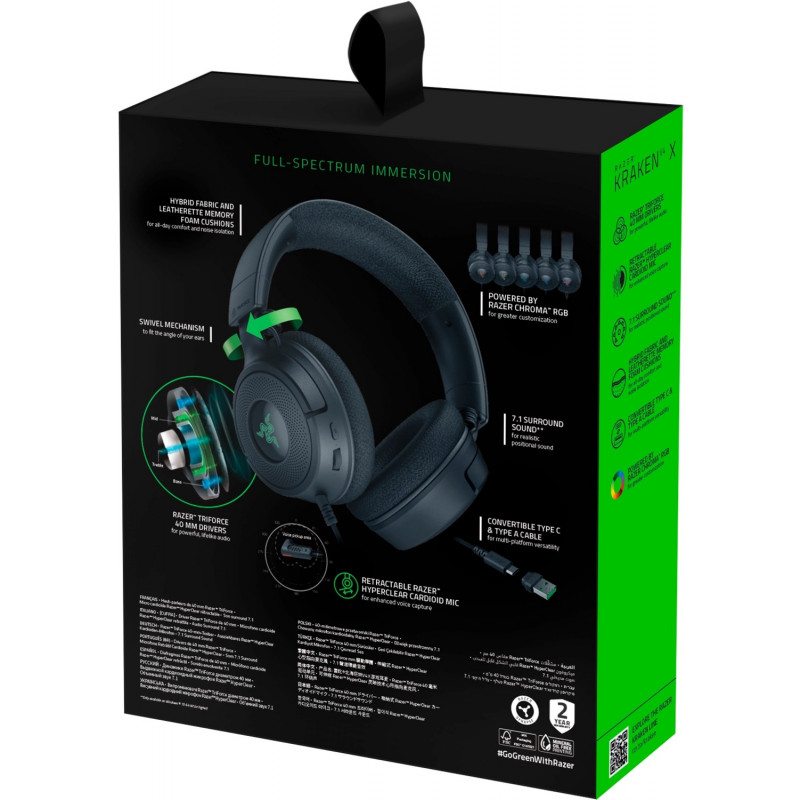 Гарнітура ігрова Razer Kraken V4 X, 7.1, USB-A, 1.8м, RGB, чорний RZ04-05180100-R3M1