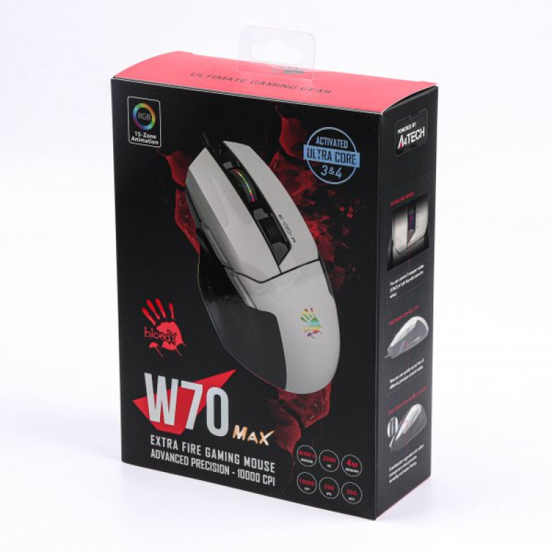 Миша ігрова A4Tech W70 Max Bloody, білий+чорний, Bloody
