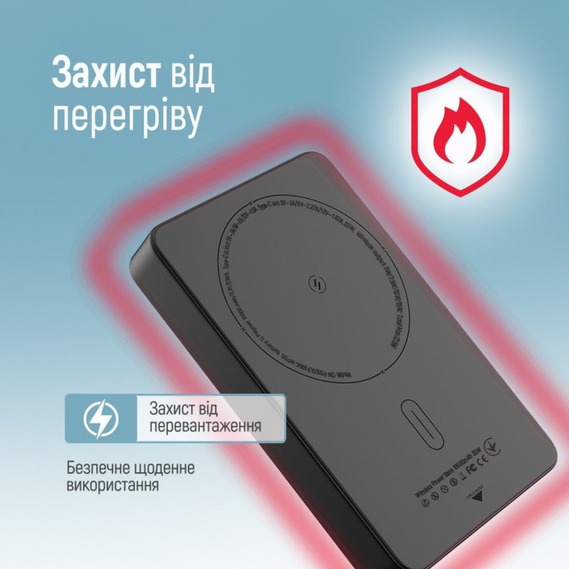 Power Bank ColorWay 10 000 mAh 15W MagSafe (USB-C PD 20W) Black