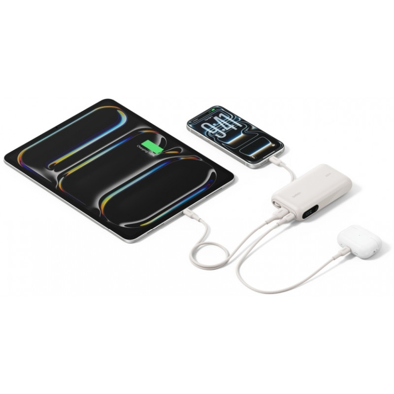 Акумулятор портативний Power Bank Belkin 10000мА·год, з інтегрованим кабелем USB-C, пісочний BPB029H