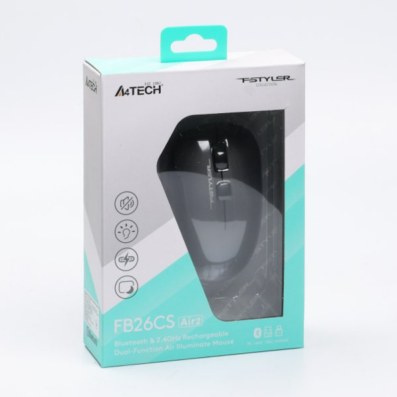 Миша бездротова A4Tech Fstyler FB26CS Air2 (Smoky Grey), сірий+чорний